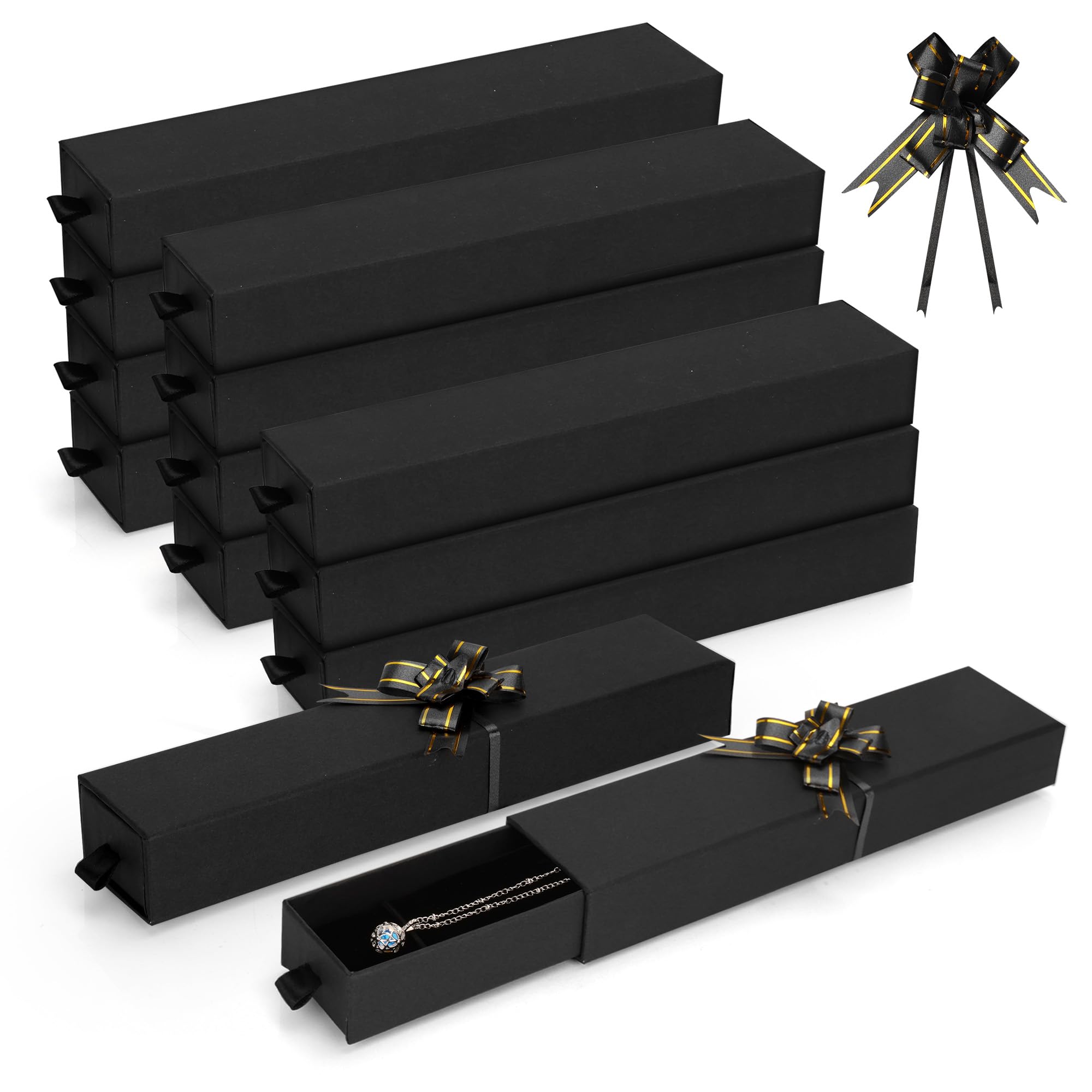 Lot de 12 boîtes cadeaux à bijoux de style tiroir avec insert en éponge, 22,1 x 4,6 x 3 cm, boîte de présentation pour collier et bracelet, organiseur de rangement en carton pour pendentif