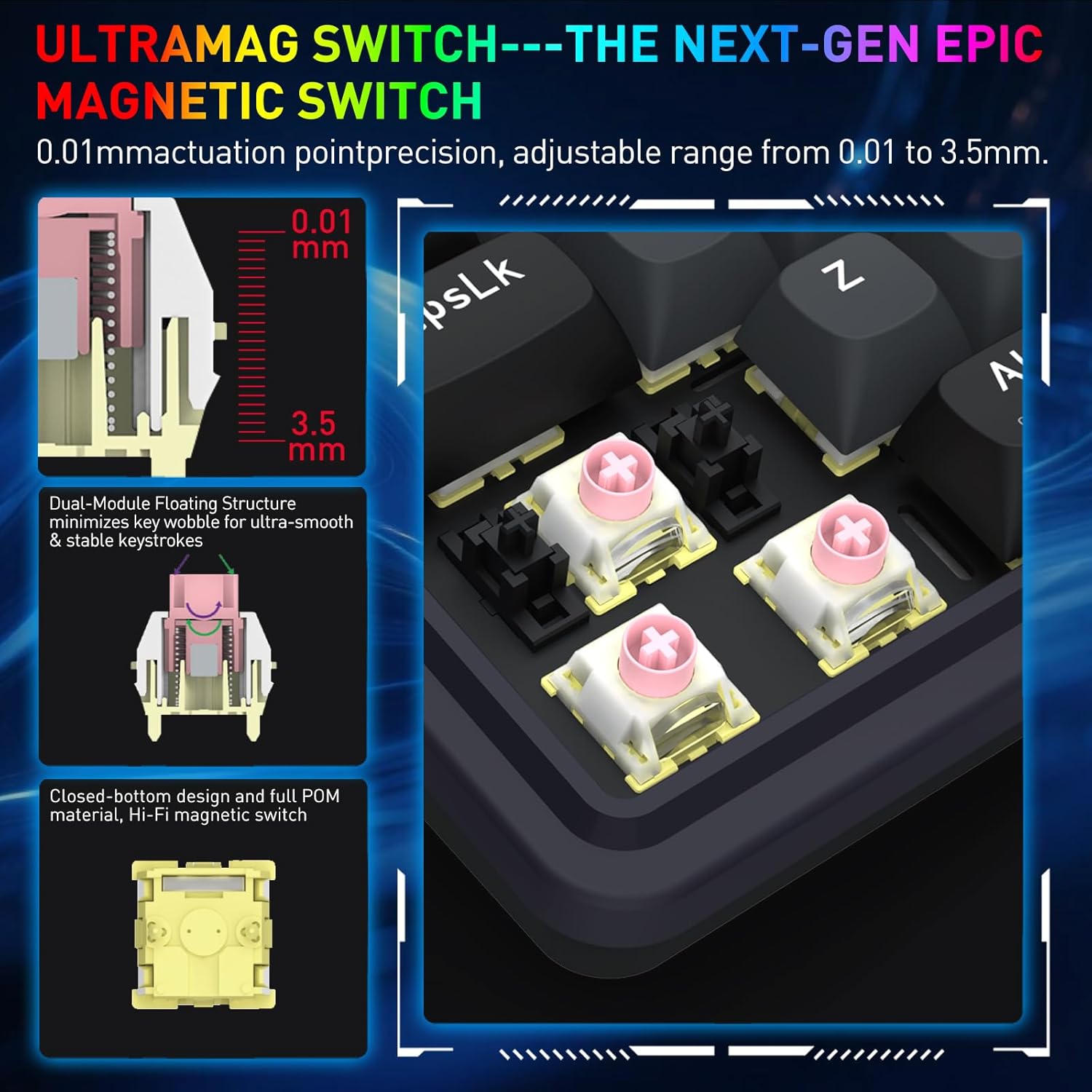 Redragon K709 HE Rapid Trigger Gaming Keyboard, 8K Wired Mechanical Keyboard w/Next-Gen UltraMag 100% POM Silky Magnetic Switch, Dual-Module Floating Patent Structure Design, 5-Layer Noise Dampener