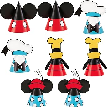 Unique Disney Mickey Mouse Party Hats - 4.25 8 Pcs | Assorted Fun Designs for Kids Birthday Celebrations