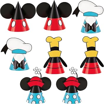 Unique Disney Mickey Mouse Party Hats - 4.25 8 Pcs | Assorted Fun Designs for Kids Birthday Celebrations