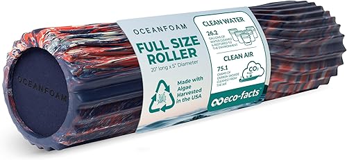Oceanfoam Tidal Roller - Rojo, Azul Marino Oscuro y Natural Marmóreo - Rodillo de espuma para masaje muscular para dolor de espalda y estiramiento -