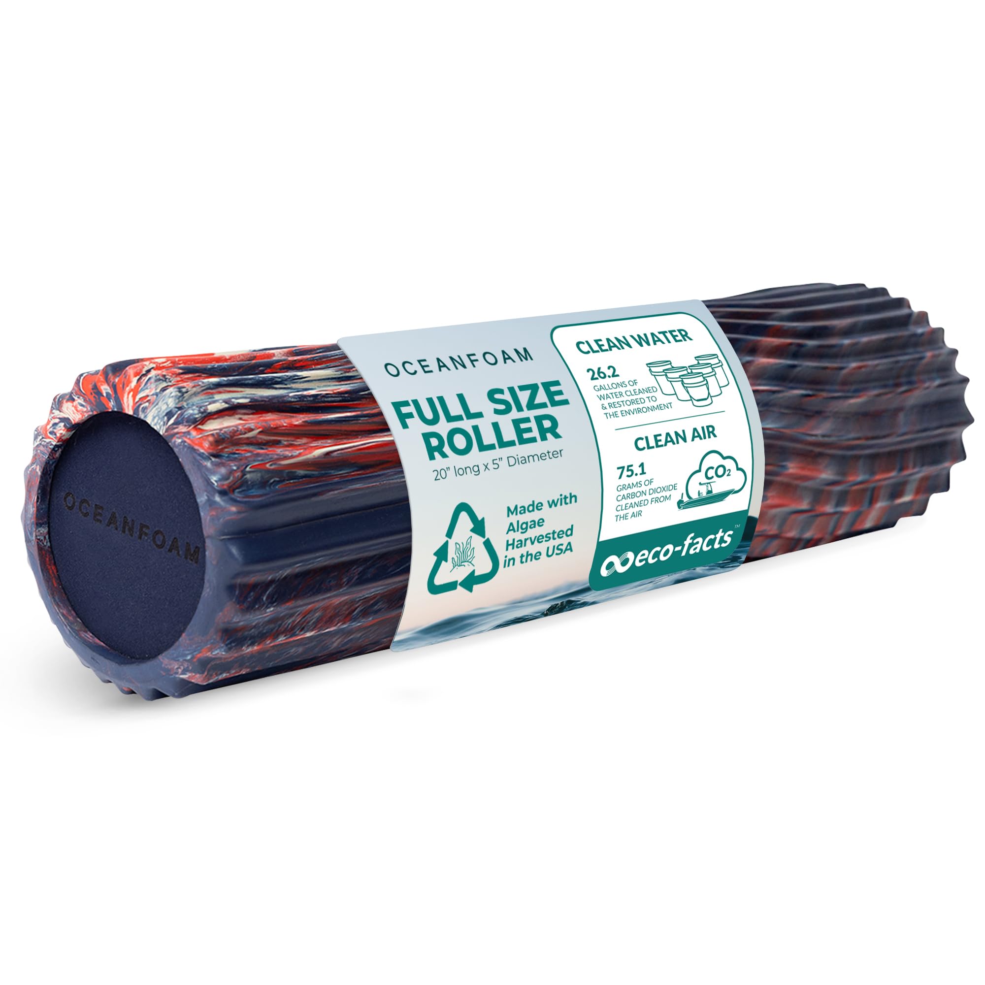 Oceanfoam Tidal Roller - Rodillo de espuma para masaje muscular para dolor de espalda y estiramiento, textura de onda ancha, diseño ergonómico, yoga y atletismo, tamaño completo, 20 x 5 pulgadas, rojo
