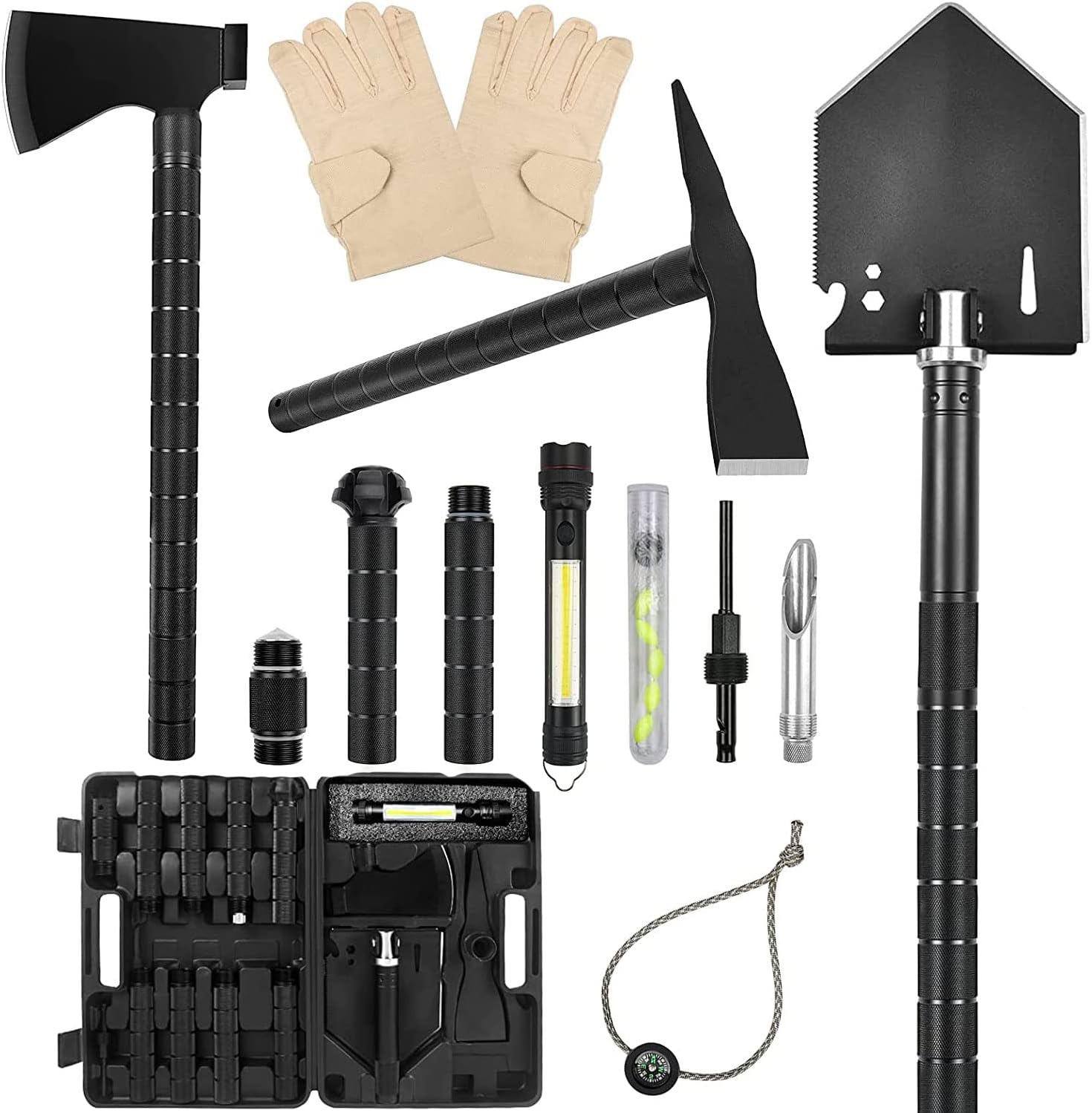 iunio Survival Shovel Axe Kit Camping Shovel Axe Off
