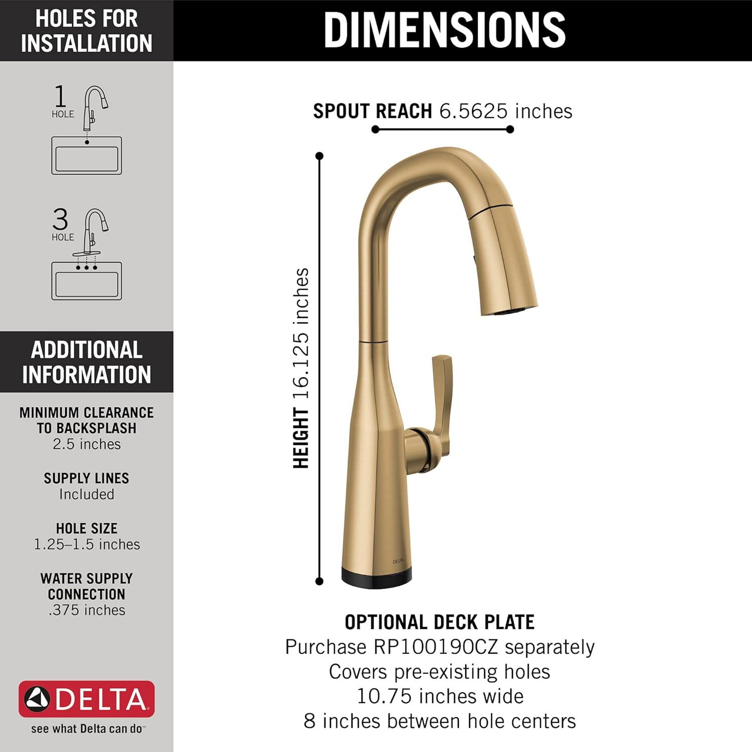 Delta Stryke Brushed Gold Touch Bar Faucet with Pull Down Sprayer, Modern Single Hole Touch On Prep Sink Faucet, Single Handle, Lumicoat Champagne Bronze 9976T-CZ-PR-DST
