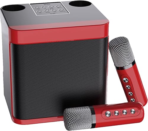 Miniatura 7 de Mini máquina de karaoke para adultos y niños, altavoz portátil de karaoke Bluetooth para TV, con 2 micrófonos inalámbricos, sistema de altavoces PA