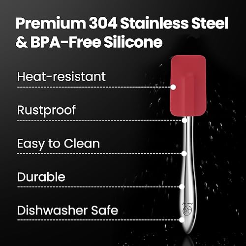 Miniatura 5 de Juego de 5 utensilios de cocina de silicona con asas de acero inoxidable, utensilios de cocina resistentes al calor de alta calidad para hornear,