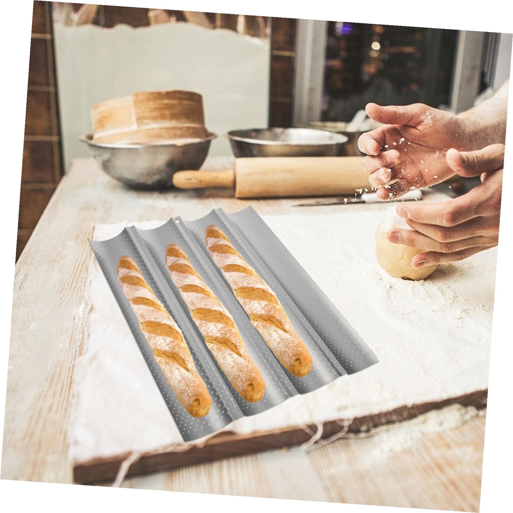 Vierfach Baguette Backblech aus Antihaft Stahl Französische Brotform Energiesparend für Küche und Bäckerei