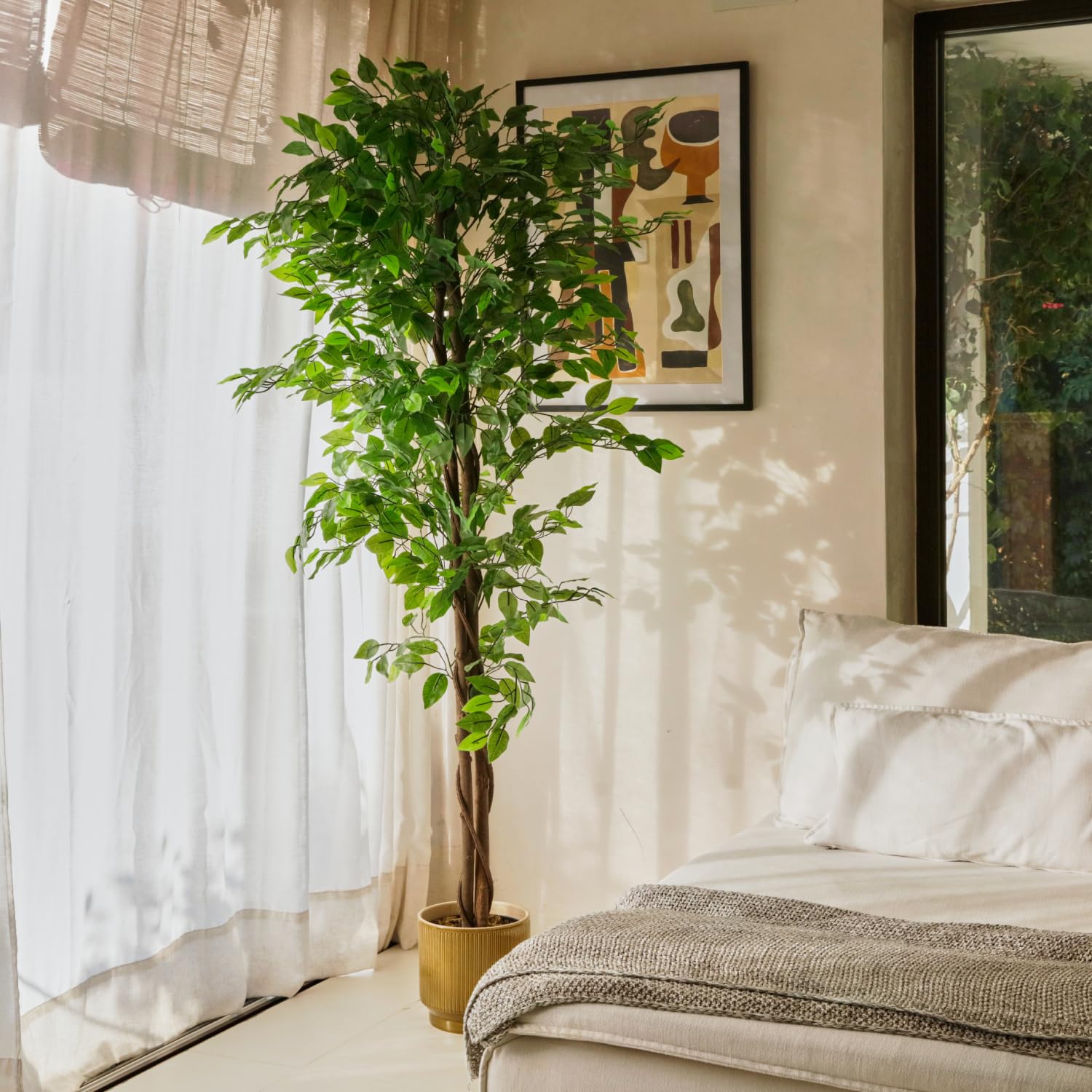 Bonerva | Ficus Nature 180 cm Altura | Planta Artificial con Tronco Natural | Ideal para Decorar Interiores: hogares, Negocios y hoteles