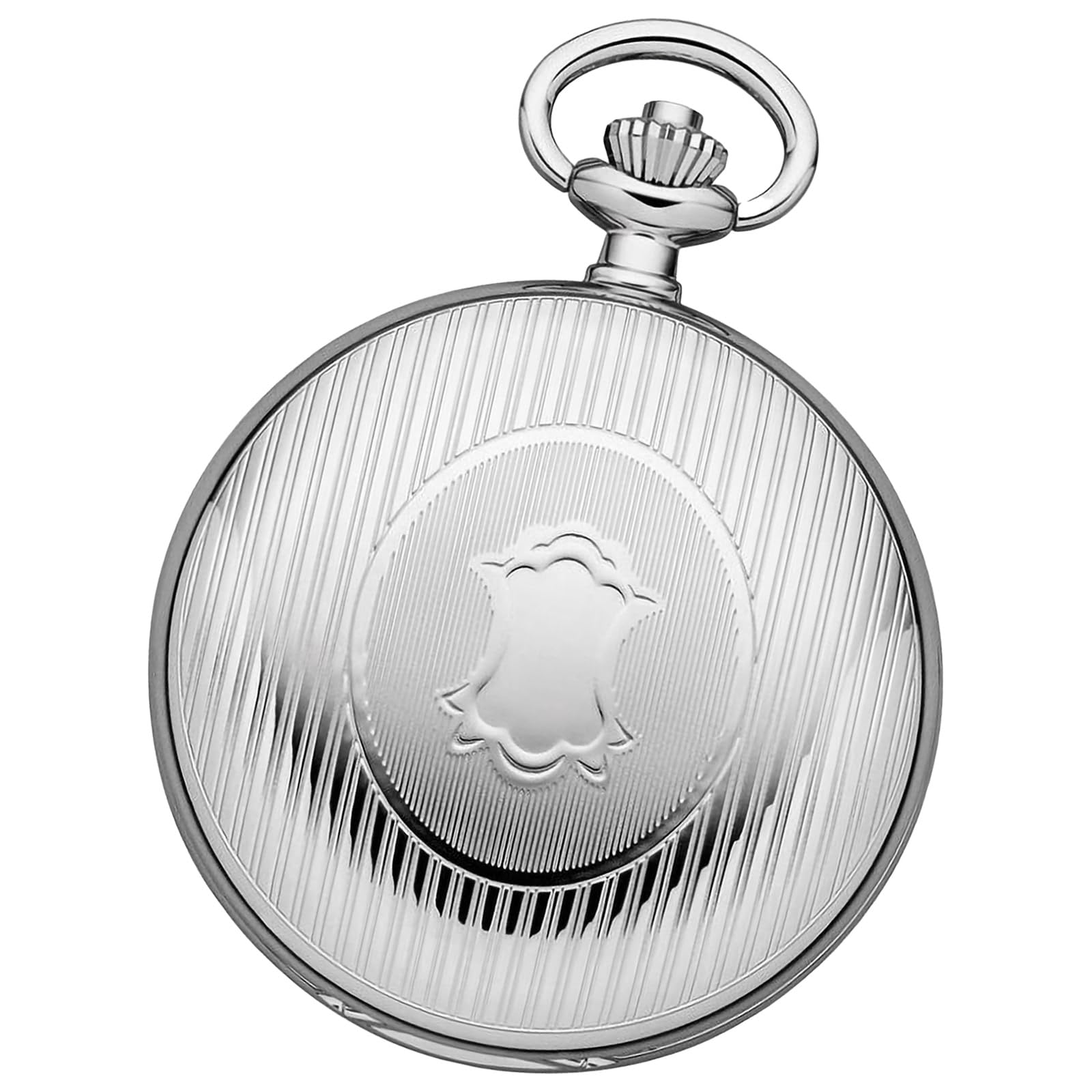 REGENT Savonnette Montre de poche pour homme avec couvercle à rabat chromé 50 mm à quartz blanc et cadran gris chiffres arabes