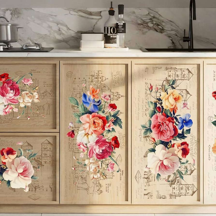 3 Pcs Scrapbook Flower Rub On Transfers For Furniture And Crafts Decals 6x12 Inch Furniture Transfer