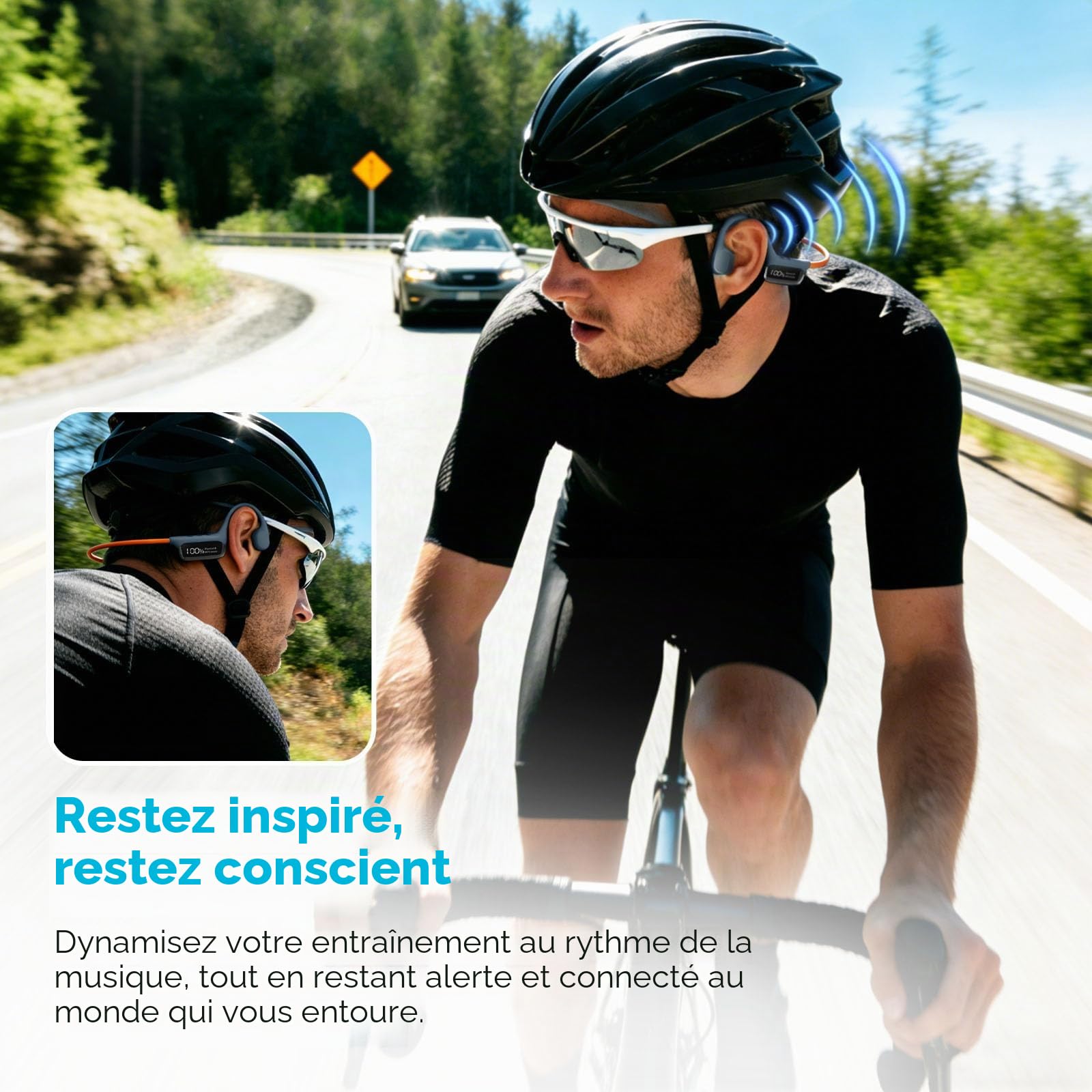 Casque Conduction Osseuse Natation IPX8, MP3 32Go, Bluetooth 5.3 Bleu | Longue autonomie 10h, mémoire extensible, son clair sous l'eau, conception confortable pour sport, course et cyclisme