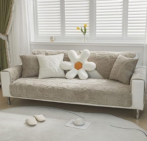 Miniatura 3 de vctops Funda de sofá de terciopelo grueso para sillón, funda de sofá de felpa suave con estampado floral, funda antideslizante para sofá, protector