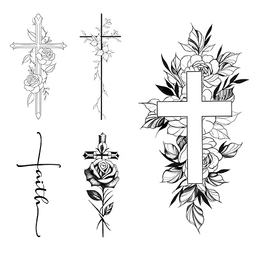 Christian Cross Temporary Tattoos – 5 Styles of Floral &