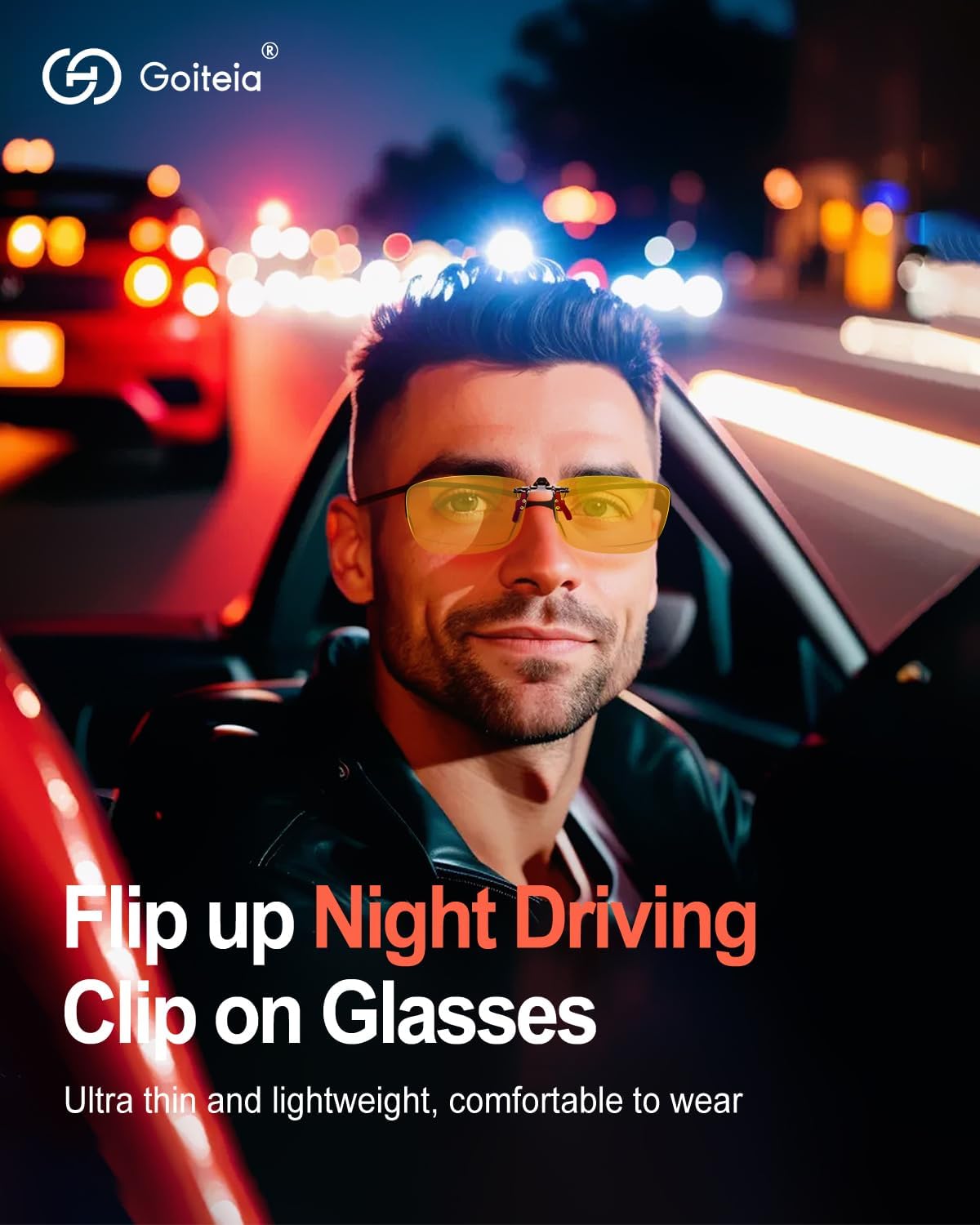 Goiteia Photochromic Night Driving Glasses Clip on for Men Women,Flip up, Anti Glare from Headlights/LED Bulbs, UV Protection - Image 2