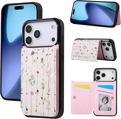 Miniatura 91 de UEEBAI Funda tipo cartera para iPhone 15 Pro Max con tarjetero, cubierta de cuero PU con soporte, bloqueo RFID, doble cierre magnético, relieve de