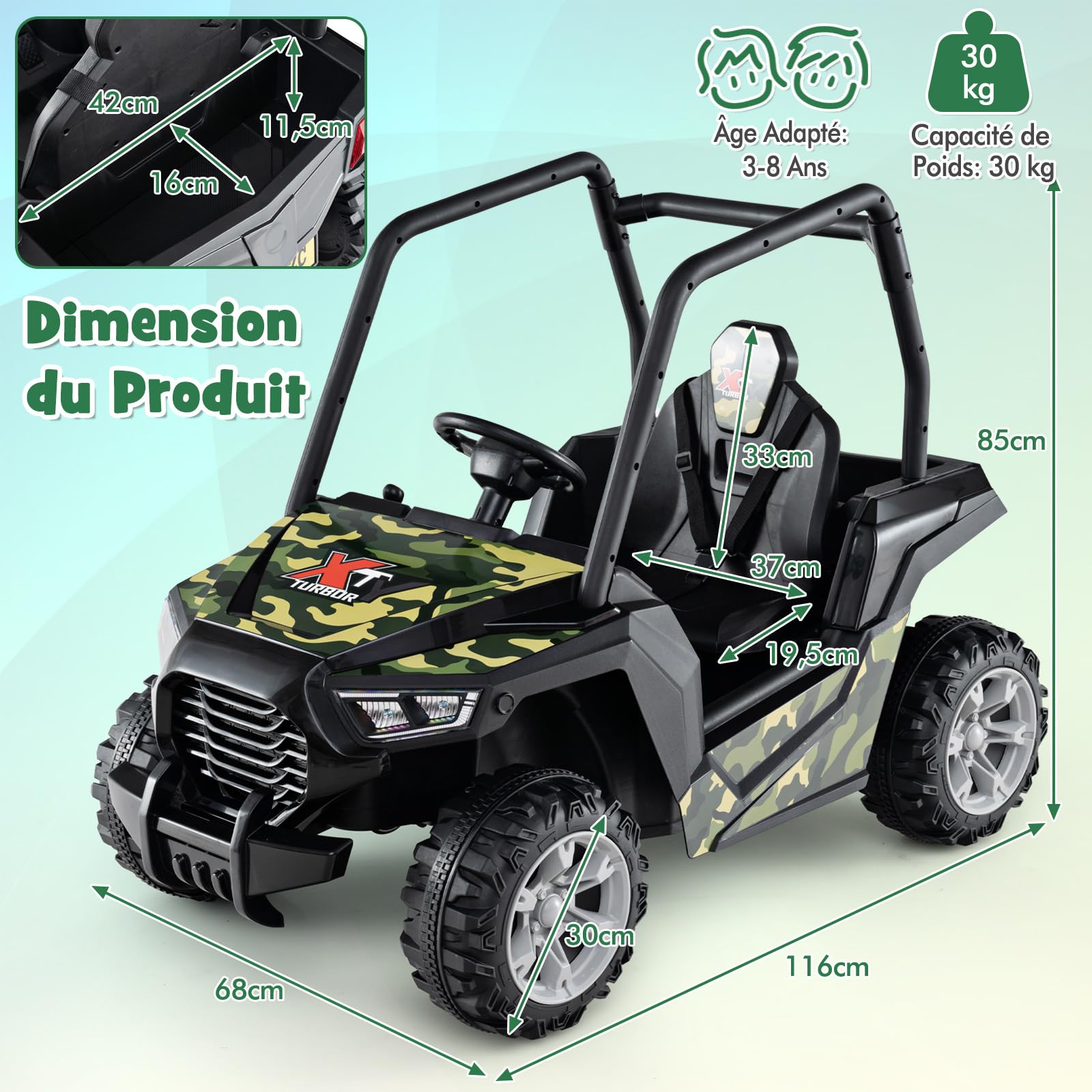 COSTWAY 24V Voiture Électrique Enfant avec Télécommande & 3 Vitesses(2,5-4,5km/h), Véhicule Électrique à 4 Roues avec Musique & Lumières LED, Démarrage Lent, Charge 30kg pour 3-8 Ans (Vert)
