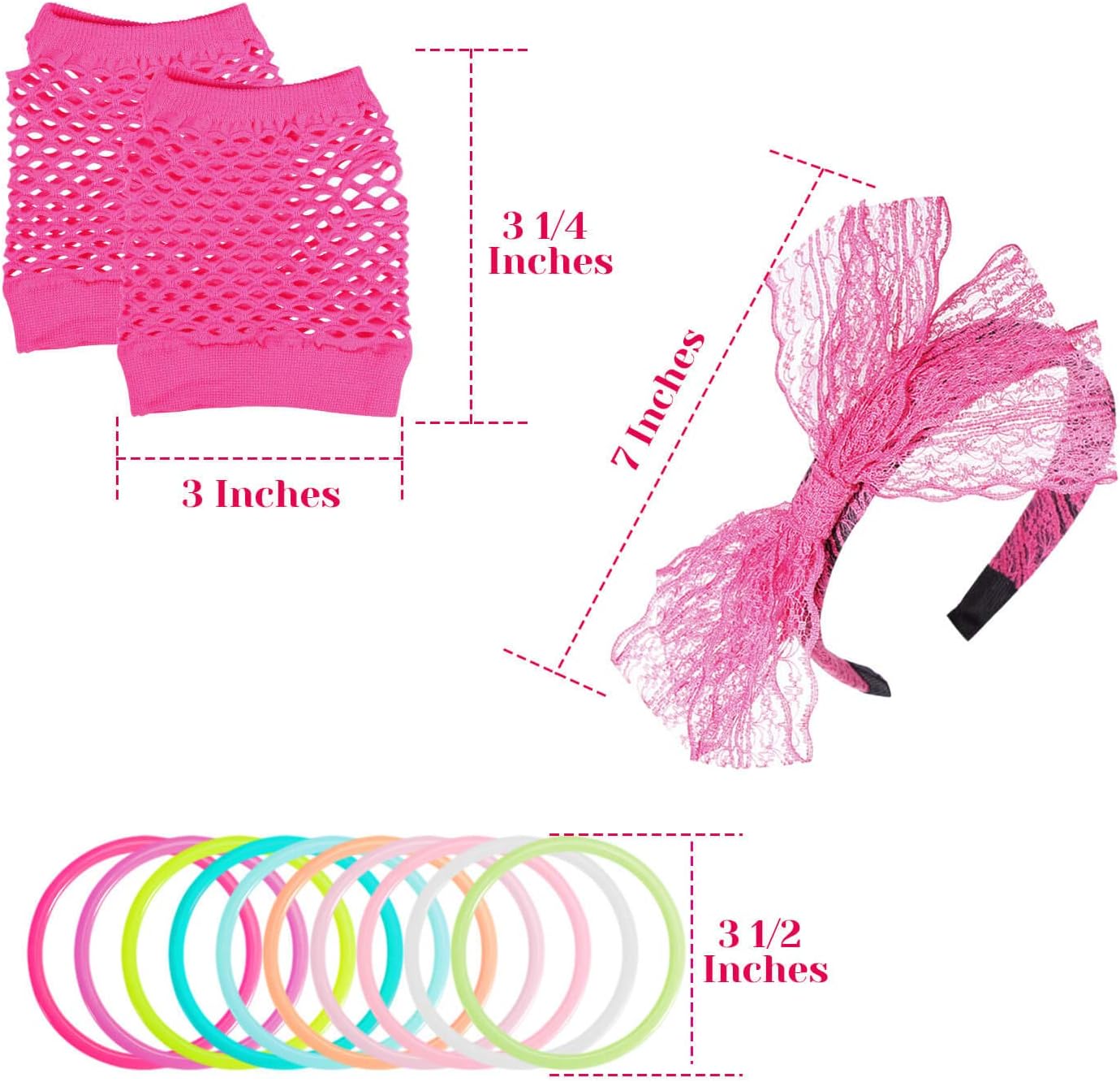 PAXCOO 80s Accessories Costumes for Women Girls Including Headband Earrings Fishnet Gloves Necklace Bracelets Rose Red : Clothing, Shoes & Jewelry