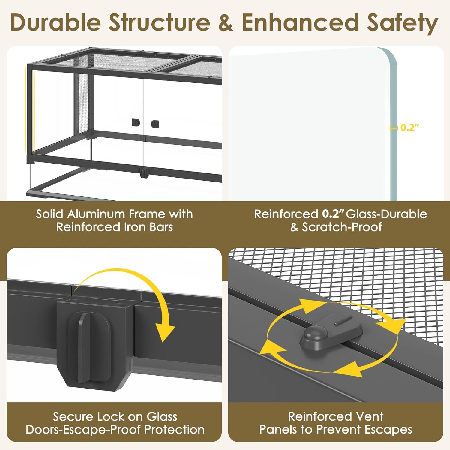 Erinnyees 74 Gallon Reptile Terrarium with Top Screen Ventilation, Snake Habitat with Heating Pad Space, Front Opening Reptile Vivarium with Sliding Cable Outlet for Leopard Geckos, Turtles, Snakes