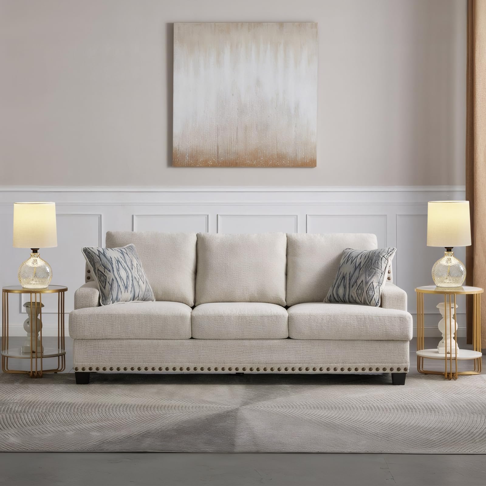 GyroVu Set di 2 Lampade da Tavolo in Vetro Lampada da Comodino con Base in Vetro e Paralume in Tessuto Bianco per Camera da Letto