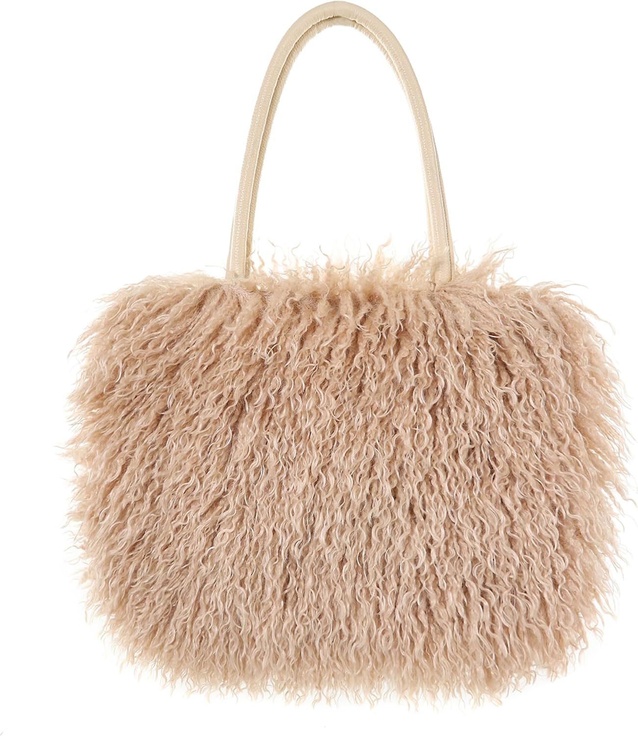 Women's Fuzzy Tote Bag Curly Handbag Furry Shoulder Bag Large Plush Top Handle Purses Winter