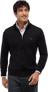 Tommy Hilfiger Herren Pullover mit Reißverschluss Essential Cotton Zip Thru Stehkragen