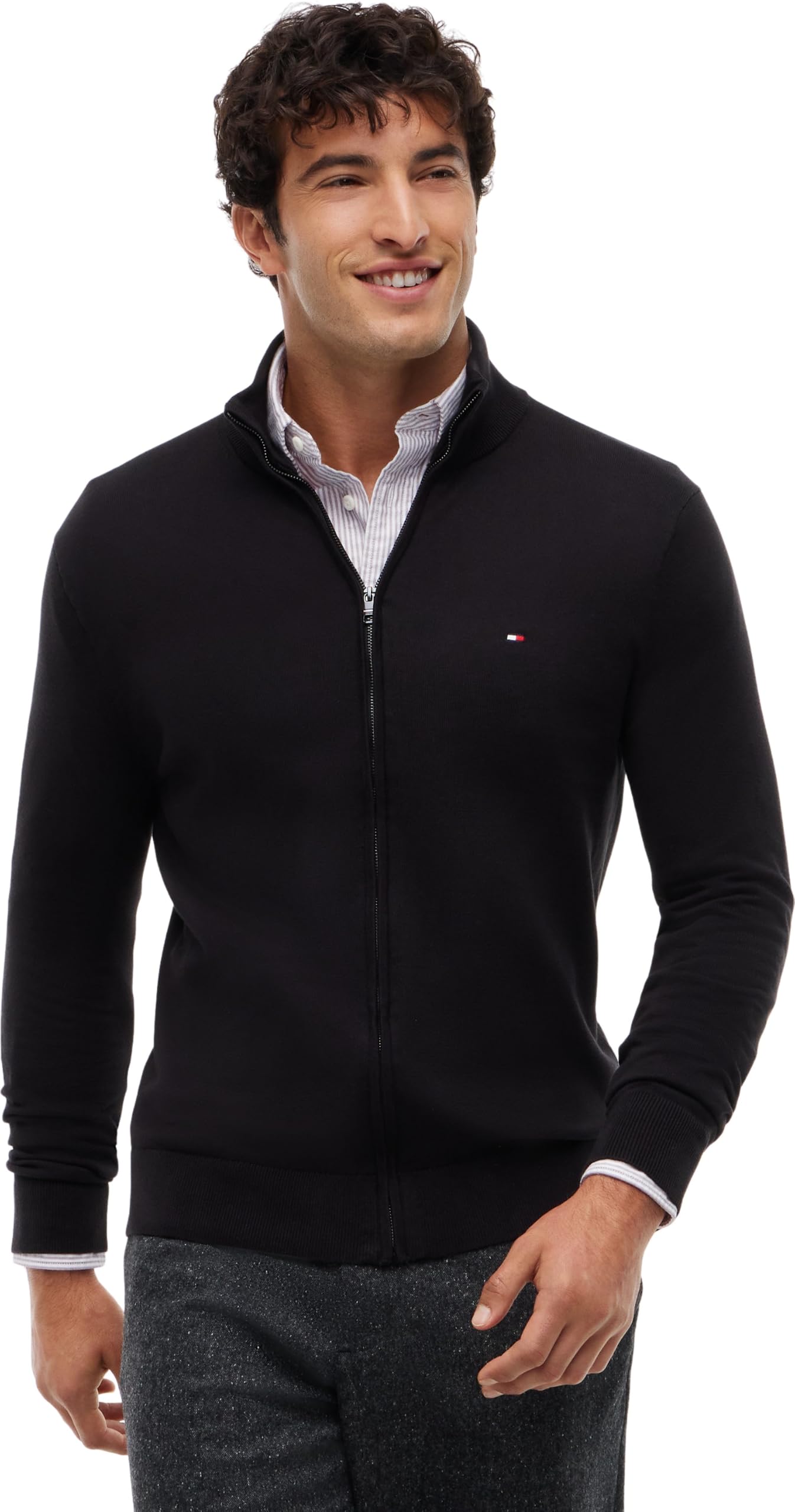 Tommy Hilfiger Men’s Essential Cotton Stand Collar Jumper with Zip, Black (Black), S
