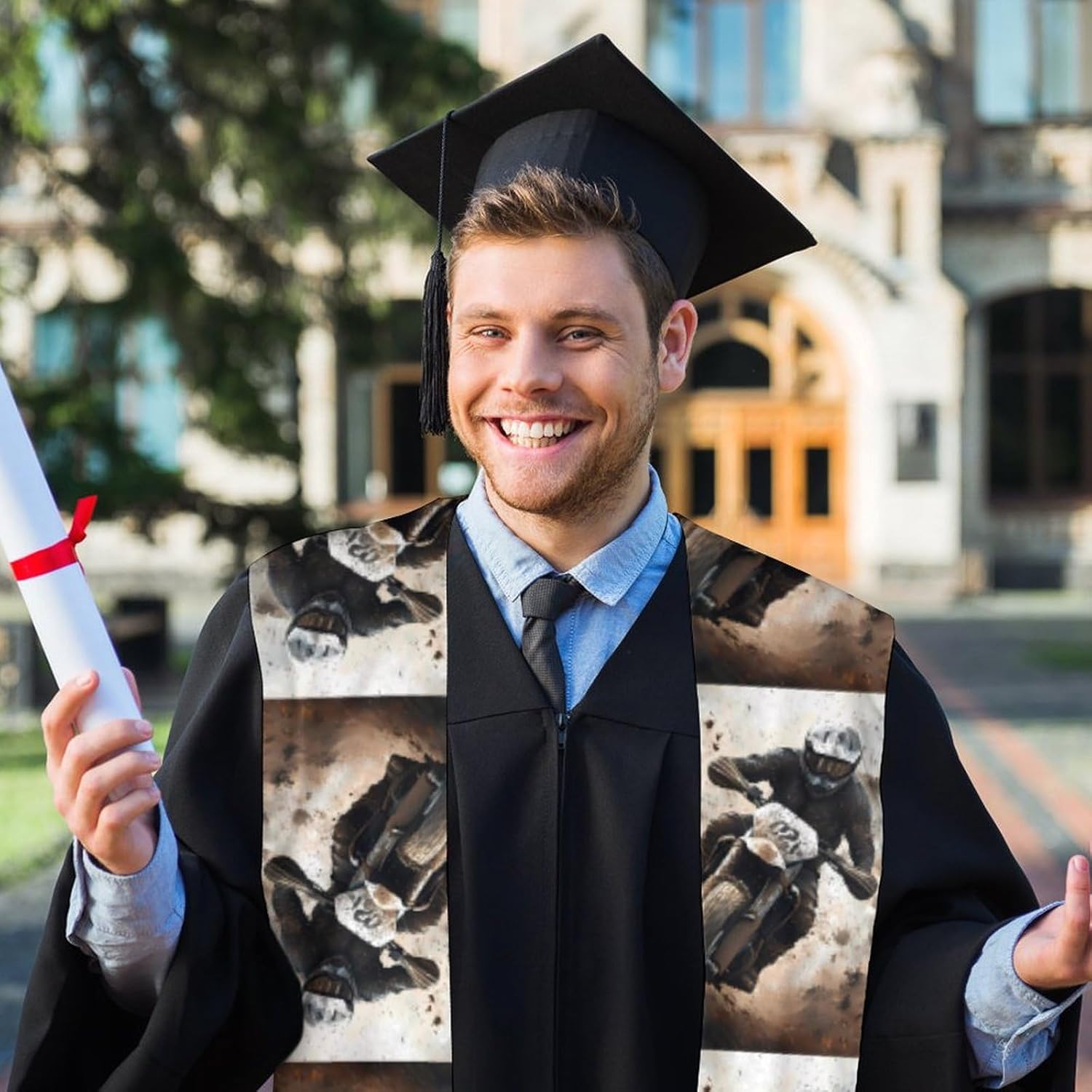 Motocross Dirt Bike Racing Unisex Novelty Scarves 72" * 6" Graduation Stole Personalized Honor Sash for Adult College Grads