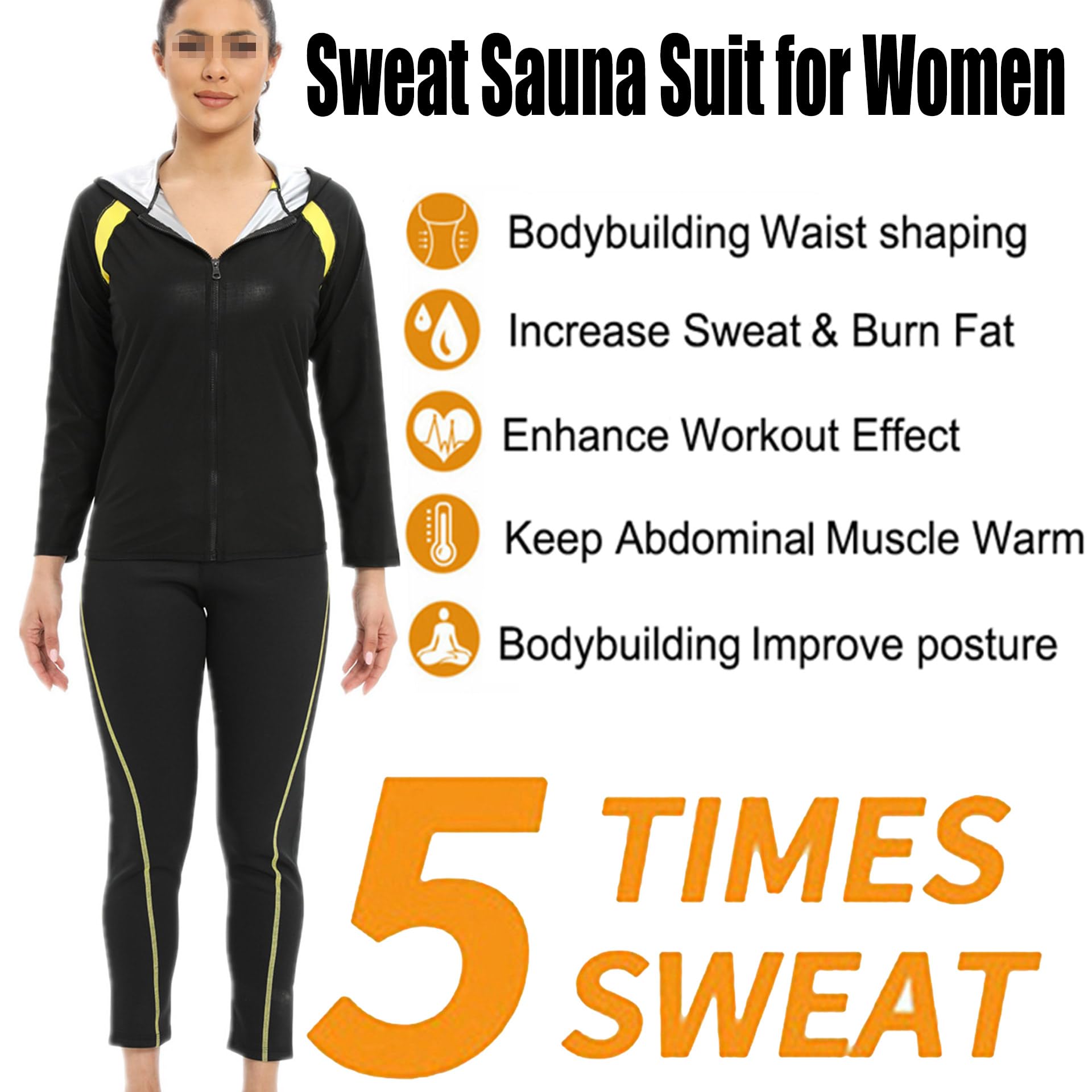 Traje Sauna Mujer, Fajas Reductoras Mujer Adelgazantes, Trajes De Sudoración para Fitness Yoga Running, Traje De Sudor Pérdida De Peso - Conjunto De Pantalón Superior