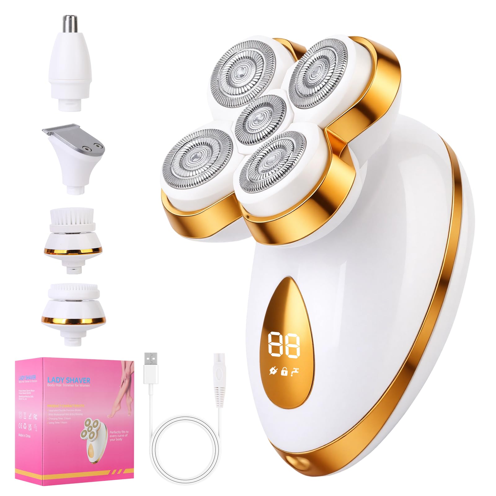 Rasoi elettrici per le donne, 5 in 1 indolore ricaricabile crepuscolo rasoio donna, rasoi da donna tutto, Lady Gamba/Bikini/Viso Prodotti per la depilazione, Femminile Wet Dry Rasatura macchina