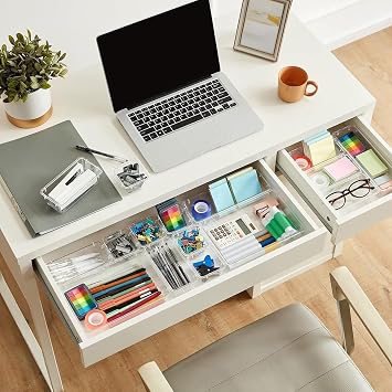 8 Pcs Clear Plastic Drawer Organiser Trays Desk Versatile Kitchen Drawer Organiser Bins Tray for Makeup Bedroom Office