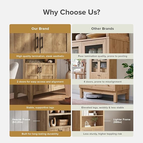 mopio Lauren 77.4 Tall Arched Cabinet, The Original 5-Tier Bookcase with Doors and Adjustable Shelves, Arch Bookshelf with Storage, Wooden Storage Cabinet for Living Room and Kitchen Pantry (Oak)