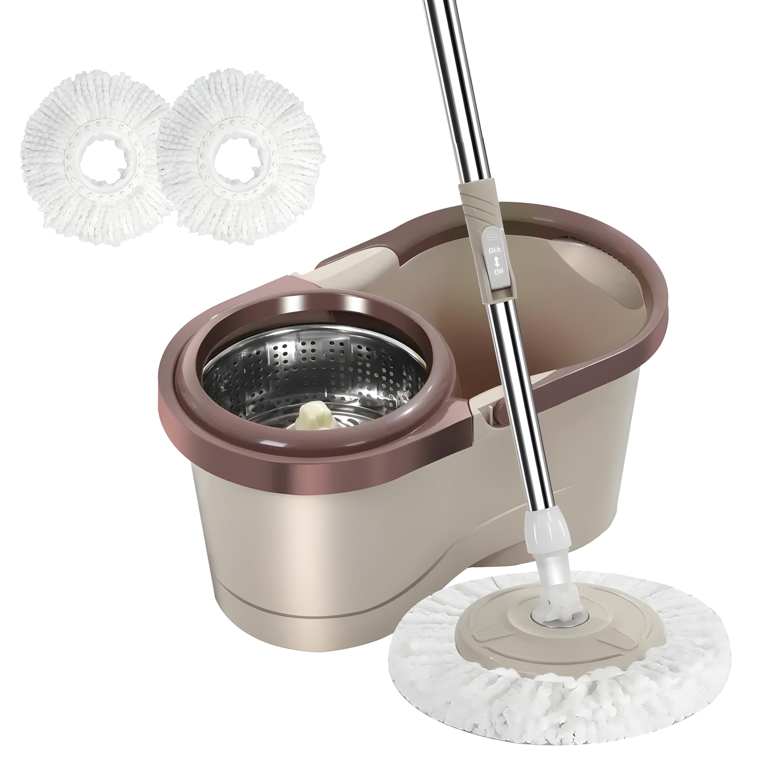 Trivex Spin Mop and Bucket Set, Floor Cleaning Mop with Reusable Super Absorbent Mop Head, 360° Spinning Wringer Mop with Stainless Steel Extended Handle and 10L Mop Bucket