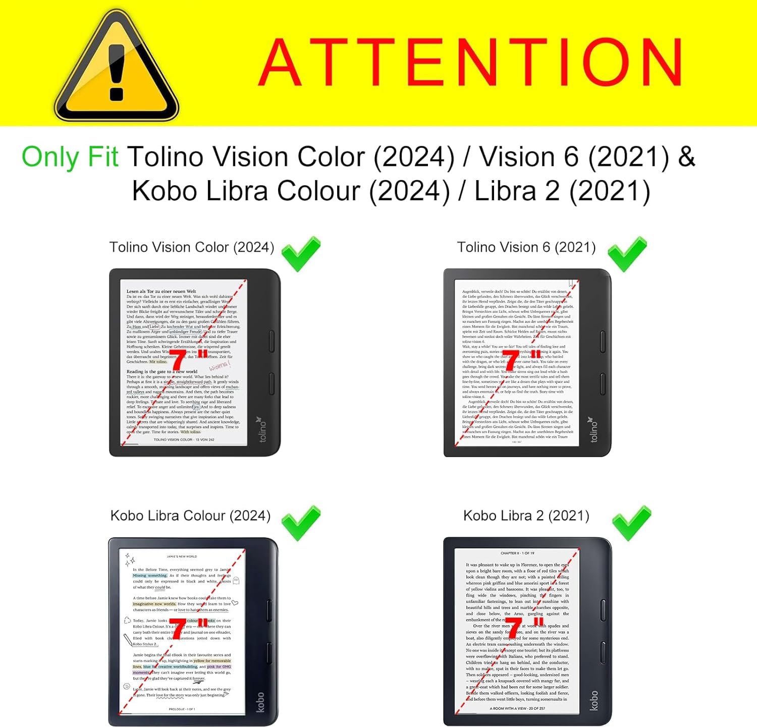 Coque pour 7" Kobo Libra Colour 2024 / Kobo Libra 2 2021, Coque Liseuse Housse de Protection avec Réveil/Sommeil Automatique, Béquille Fente pour Carte et Dragonne
