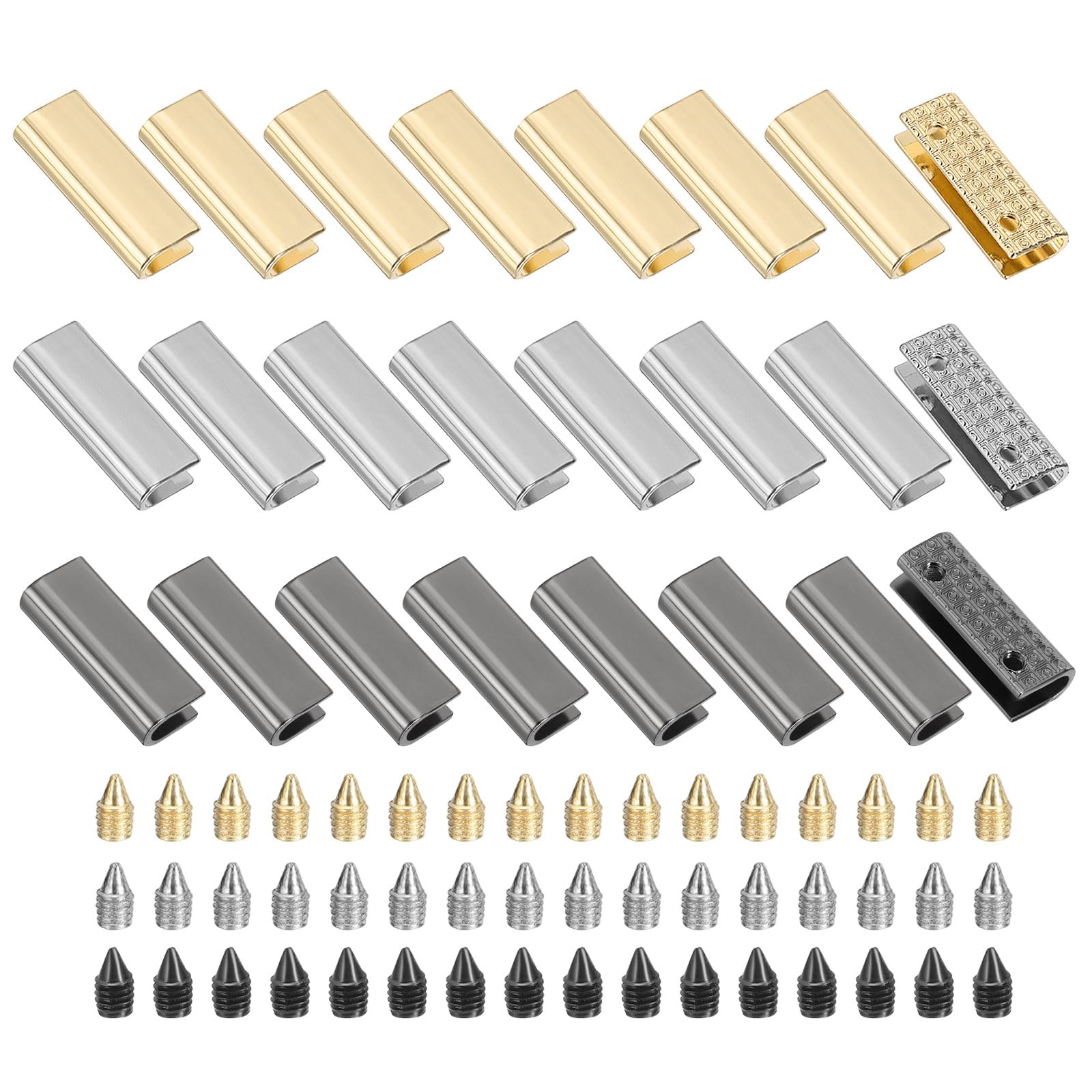 sourcing map 24Pcs Metal Belt Buckle End Tips with Screws, Light Gold,Chrome,Black Zinc Alloy Purse Hardware Belt Tip 0.28" Wide 0.98" L Rectangle Zipper End Cap for DIY Making Belt Clip Clasps