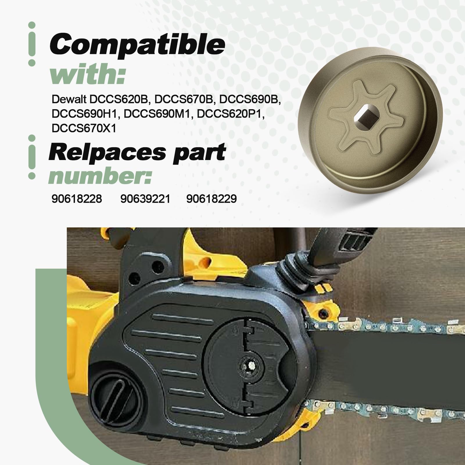 Kit de piñón de transmisión con perno y arandela compatible con motosierra Dewalt DCCS620B DCCS670B DCCS690B DCCS690H1 DCCS690M1 DCCS620P1 DCCS670X1 90618228 90639221 90618229