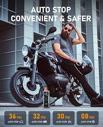 Miniatura 5 de Inflador de neumáticos, compresor de aire portátil, bomba de aire inalámbrica para neumáticos de automóvil de 150 PSI con batería y 12 V CC, bomba