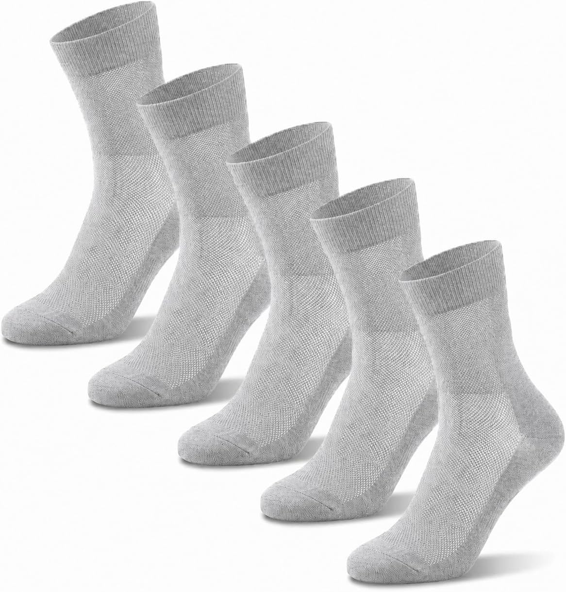 Gray Crew Socks, 5 Pack | Ribbed Cuff, Everyday Wear, Breathable Knit, Unisex Style, Casual Comfort
