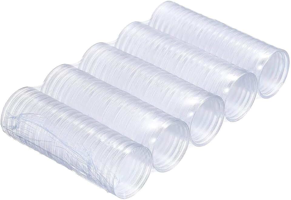 DILISEN 100 Piezas 40 mm de Cápsulas de Monedas de Plástico Funda de Moneda Redonda Contenedor para Materiales de Collección de Monedas con Caja de Papel