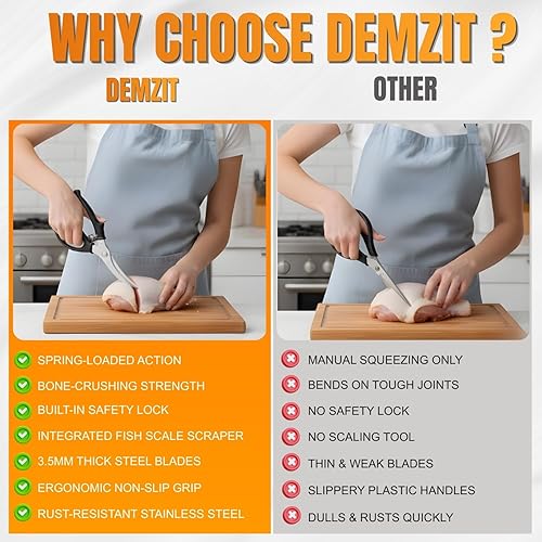 Miniatura 7 de Poultry Shears, Kitchen Shears Heavy Duty for Food With Anti-Slip Handle & Safety Lock, Meat Scissors, Chicken, Lobster, Quail, Fish, Food Cutting