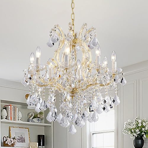 TMAFON Lámparas modernas de araña doradas, 8 luces, candelabros de cristal de lujo para comedor, isla de cocina, sala de estar, dormitorio