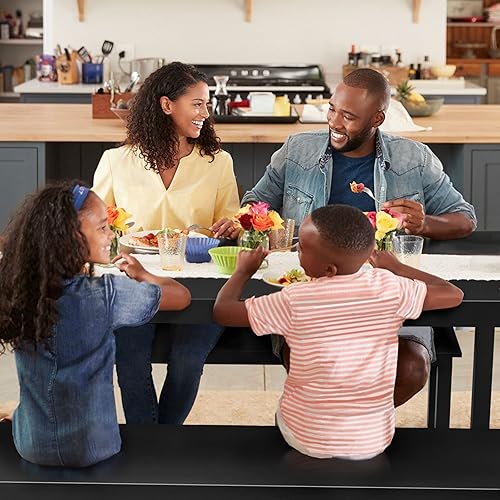 Miniatura 7 de Giantex Mesa de comedor con banco, 3 piezas de muebles de cocina de comedor de madera para 4, juego de mesa moderna de colección de estudio con 2