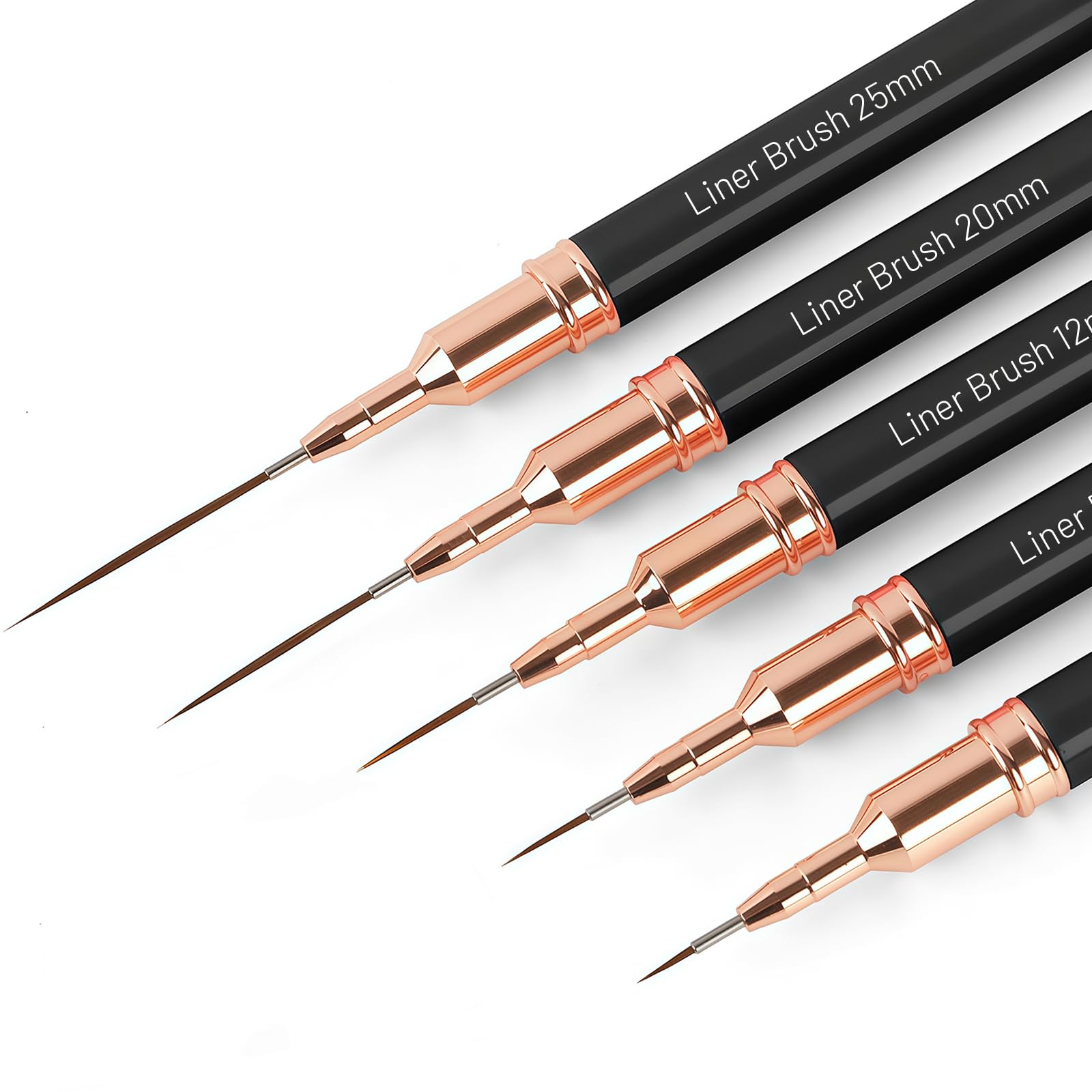 Flintronic Nagelkunstpinsel, 5 Stück Nagel Art Liner Pinsel, 4/8/12/20/25mm Nageldesign Pinsel, Extrem Feine Borsten, Nagelpunkt-Zeichenwerkzeug-Set für lange Linien Details feines Zeichnen