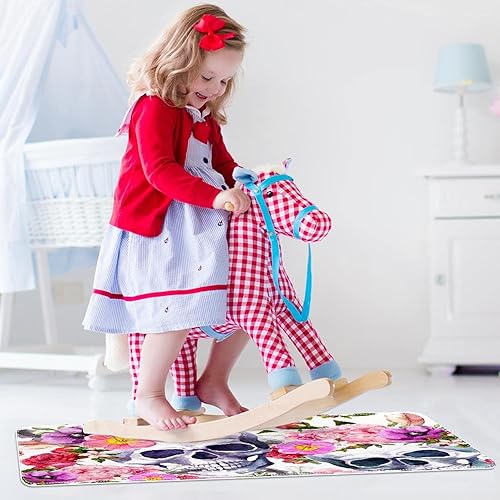 Miniatura 5 de Alfombra de baño con patrón de flores coloridas y calavera con parte trasera antideslizante hojas absorbentes de agua alfombra de baño pequeña de