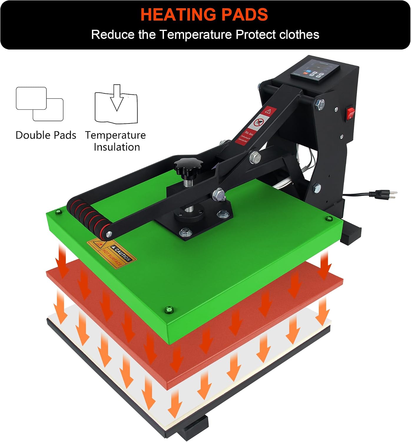 Heat Press Machine with Slide Out Drawer 15x15 Inch for T-Shirt with Digital Control Panel Industrial Sublimation Printer High Precision Hot Press Heat Transfer Machine Home Use, Green