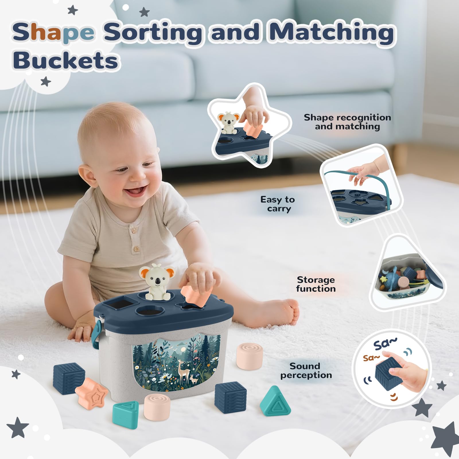 Baby Toys 6 to 12 Months, 5 in 1 Montessori Toys for Babies 6-12 Months, Sensory Toys with Shape Sorting & Stacking - Image 3