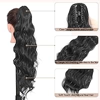 Vista 4 de Extensión de cola de caballo larga, rizada, ondulada con clip, extensiones de cabello rizado con cola de caballo, cabello sintético ondulado natural