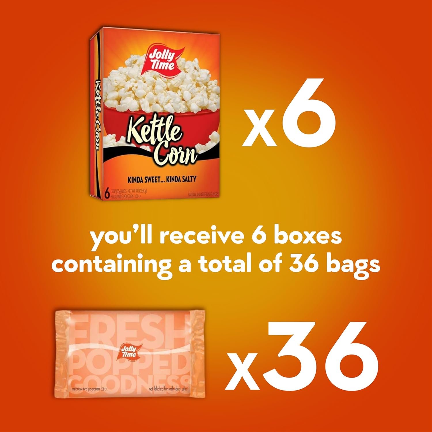 Jolly Time Kettle Corn, Festival Fun Sweet & Salty Glazed Gourmet Microwave Popcorn, 3oz Sharing Bag, 6 Bags Per Carton (3 Ounce (Pack of 36))