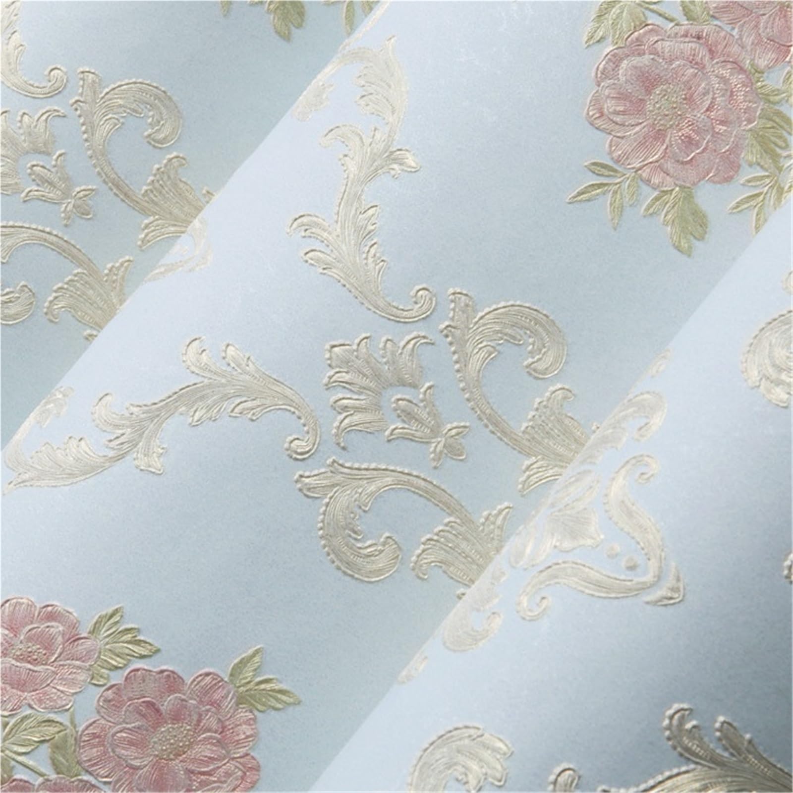 Carta da Parati Carta da parati autoadesiva in tessuto non tessuto 3D for camera da letto, soggiorno, TV, sfondo, adesivo da parete for ristrutturazione(Light blue,10m(width 53cm))