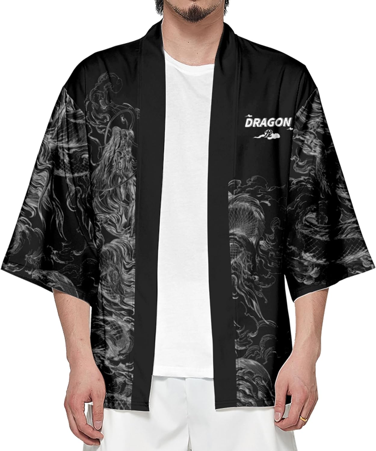 DOSLAVIDA Men's Japanese Kimono Jacket Set Stylish Open Front Coat With Shorts Chinese Style Printed Cardigan Suit