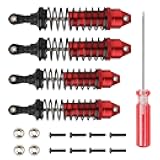 Rchobbytop RC Shock Absorber 4-Pack Front & Rear Oil Shocks Red Aluminum Shock Absorber Damper Upgrade Parts for Slash 1/10 4x4 4WD 2WD Rustler Stampede, Replacement for Part #5862